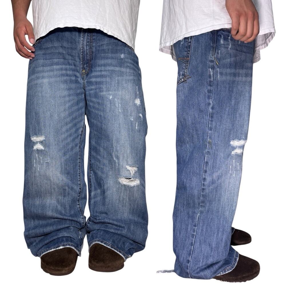 Y2k Grunge Aeropostale Benton Bootcut Blue Jeans Men’s 40x30 ( Distressed)